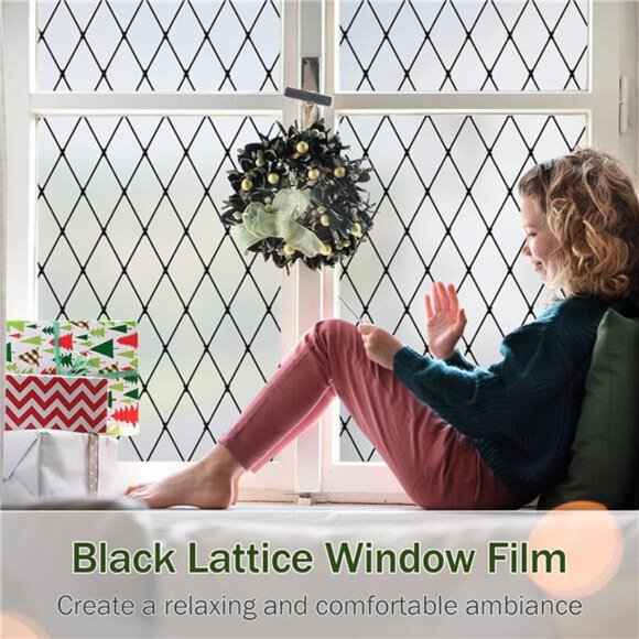 Frosted Black Lattice Window Film Static Cling Window Privacy Films - Picture 2 of 7